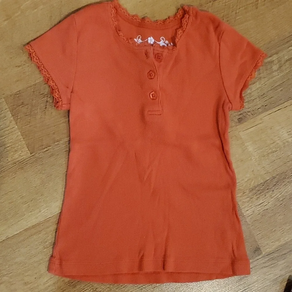 Children's Place‎ Girls Orange Ribbed Short Sleeve Shirt w Striped Skirt Size 5
